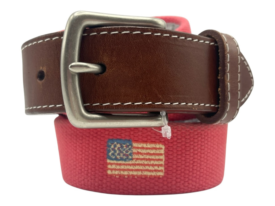 Reel Point Salmon Red Canvas Flag Men's Belt Salmon Red