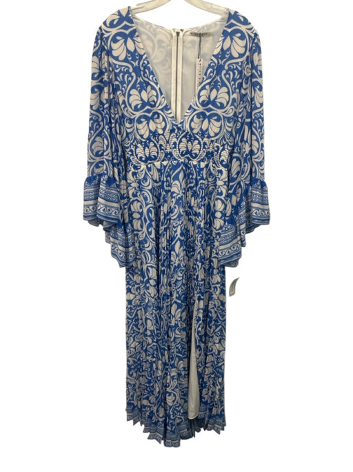 Alice + Olivia Size 8 Blue & White Print Polyester Abstract Floral Dress Blue & White Print / 8
