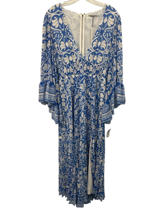 Alice + Olivia Size 8 Blue & White Print Polyester Abstract Floral Dress Blue & White Print / 8