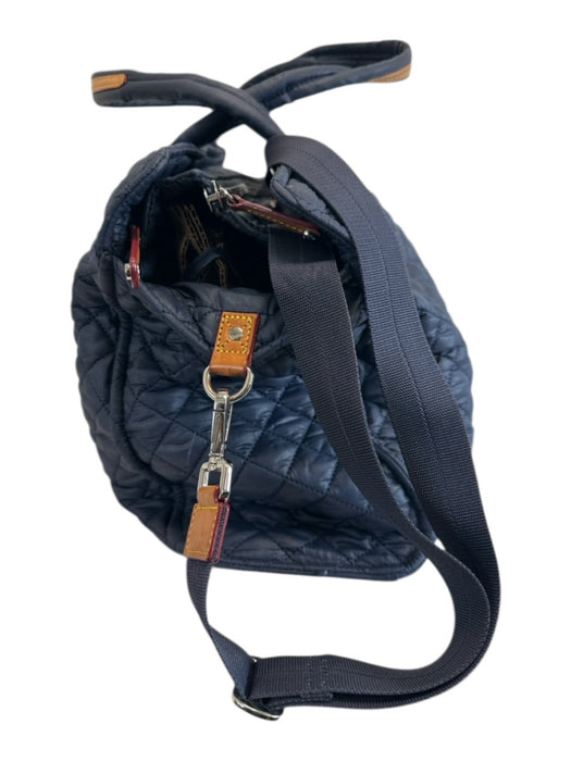 MZ Wallace Navy Blue Nylon Diamond Quilted Zip Top Satchel Luggage Duffle Bag Navy Blue / L