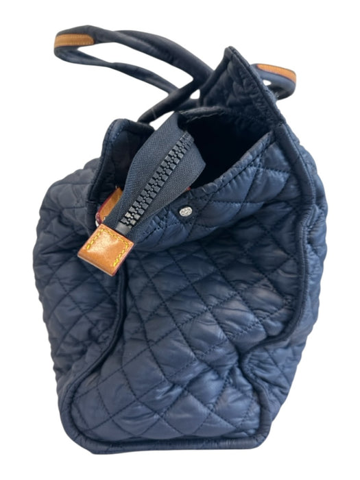 MZ Wallace Navy Blue Nylon Diamond Quilted Zip Top Satchel Luggage Duffle Bag Navy Blue / L