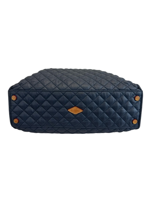 MZ Wallace Navy Blue Nylon Diamond Quilted Zip Top Satchel Luggage Duffle Bag Navy Blue / L