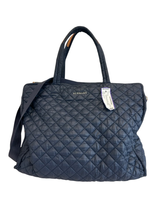 MZ Wallace Navy Blue Nylon Diamond Quilted Zip Top Satchel Luggage Duffle Bag Navy Blue / L