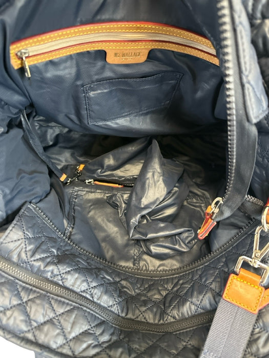 MZ Wallace Navy Blue Nylon Diamond Quilted Zip Top Satchel Luggage Duffle Bag Navy Blue / L