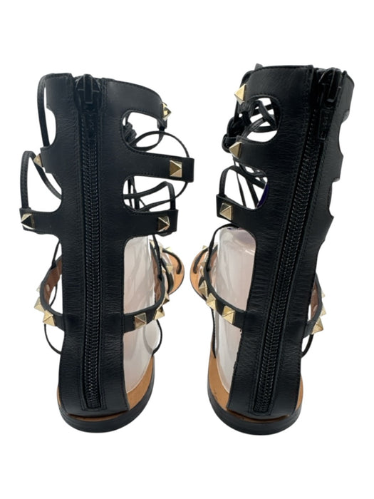 Valentino Shoe Size 38 Black & Silver Leather & Metal Gladiator Rockstud Sandals Black & Silver / 38