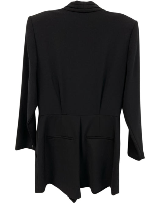 A.L.C. Size 10 Black Polyester Pintuck Hook & Eye V Neck Long Sleeve Romper Black / 10