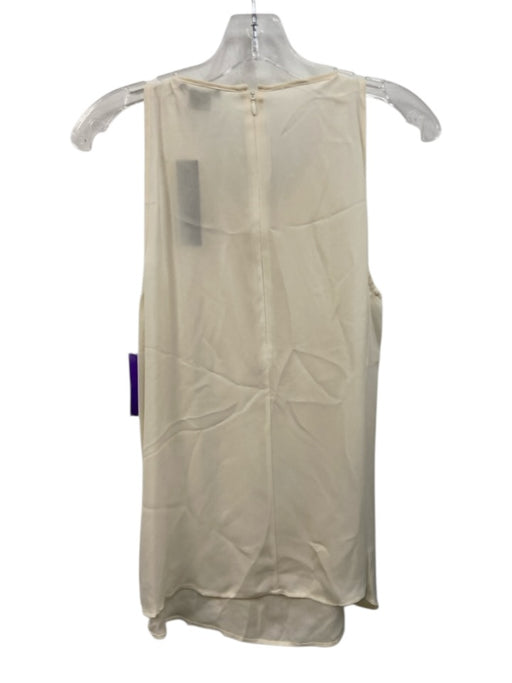 Theory Size M Ivory Cream Silk Back Zip Fringe Round Neck Sleeveless Top Ivory Cream / M