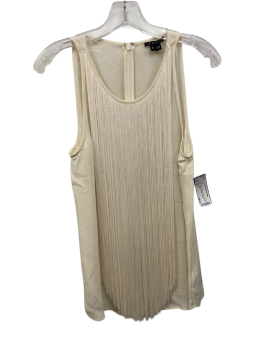 Theory Size M Ivory Cream Silk Back Zip Fringe Round Neck Sleeveless Top Ivory Cream / M