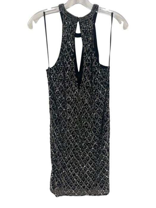 Parker Size 6 Black & Silver Rayon Blend Beaded High Round Neck Keyhole Dress Black & Silver / 6