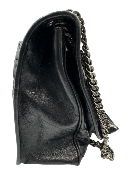 Yves Saint Laurent Black Leather Chain Crinkle Crossbody Bag Black / Medium