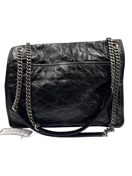 Yves Saint Laurent Black Leather Chain Crinkle Crossbody Bag Black / Medium