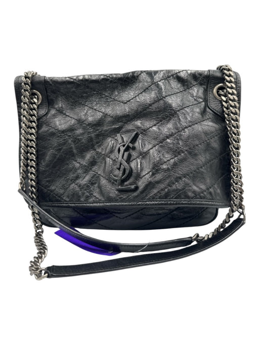 Yves Saint Laurent Black Leather Chain Crinkle Crossbody Bag Black / Medium