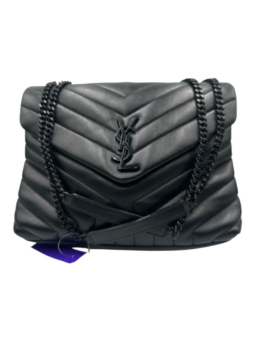 Yves Saint Laurent Black Leather Chevron Shoulder & Crossbody Straps Chain Bag Black / Medium