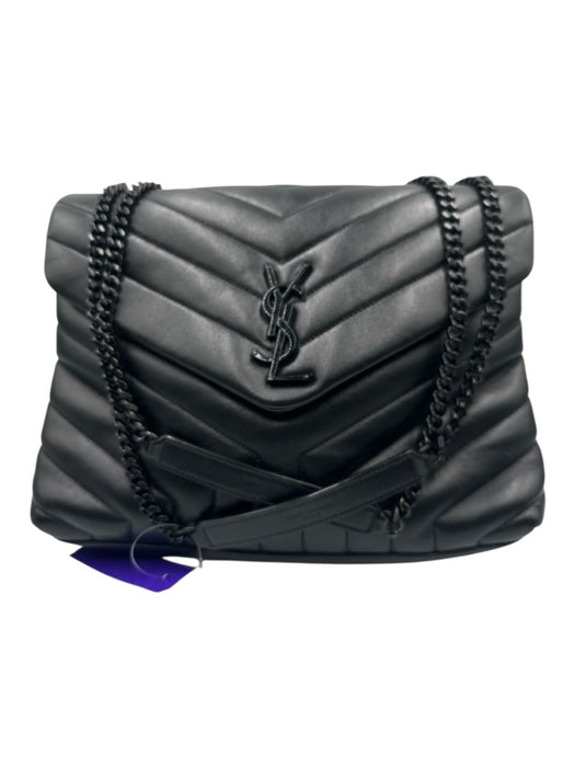 Yves Saint Laurent Black Leather Chevron Shoulder & Crossbody Straps Chain Bag Black / Medium