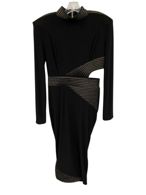 Zhivago Size 8 Black & Gold Polyester Blend Metallic Thread Quilted Detail Dress Black & Gold / 8