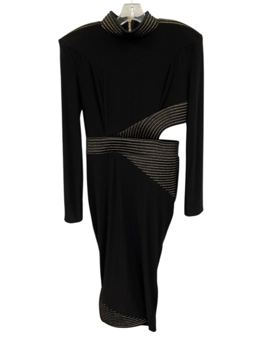 Zhivago Size 8 Black & Gold Polyester Blend Metallic Thread Quilted Detail Dress Black & Gold / 8