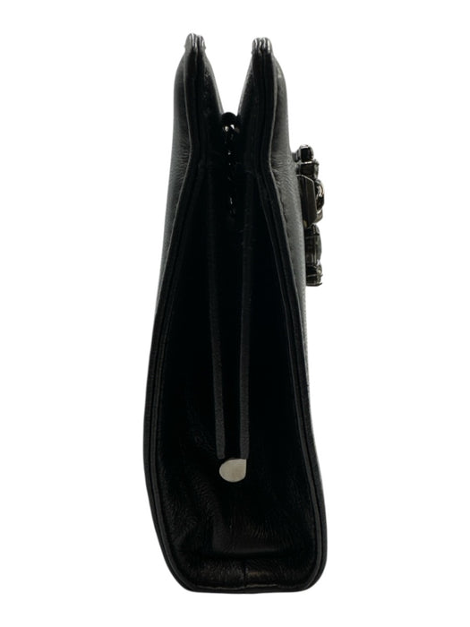 Jimmy Choo Black Leather Crystal Hand Strap Hinge Open Removable Chain Strap Bag Black