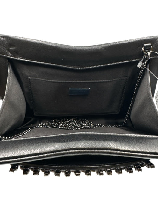Jimmy Choo Black Leather Crystal Hand Strap Hinge Open Removable Chain Strap Bag Black