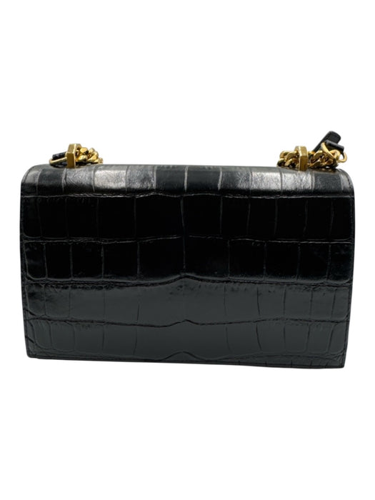 Alexander McQueen Black Leather Croc Embossed Brass Knuckle Flap Top Bag Black / Medium