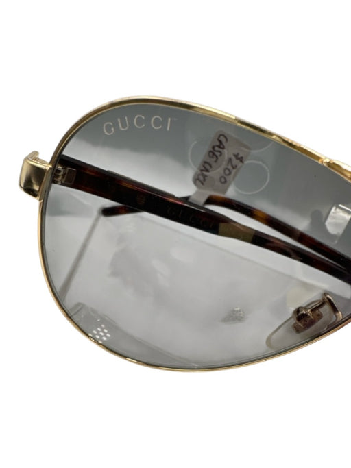 Gucci Gold Tone & Brown Metal & Acetate Aviator Tortoiseshell Detail Sunglasses Gold Tone & Brown