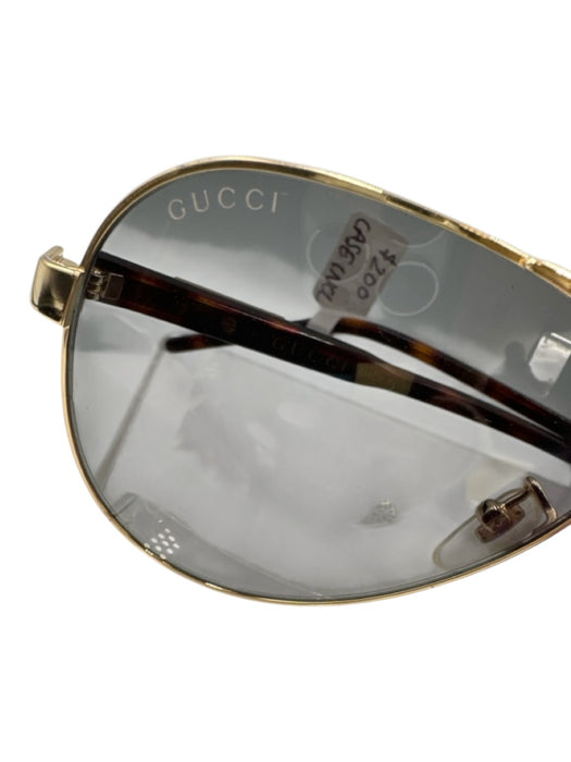 Gucci Gold Tone & Brown Metal & Acetate Aviator Tortoiseshell Detail Sunglasses Gold Tone & Brown