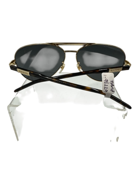 Gucci Gold Tone & Brown Metal & Acetate Aviator Tortoiseshell Detail Sunglasses Gold Tone & Brown