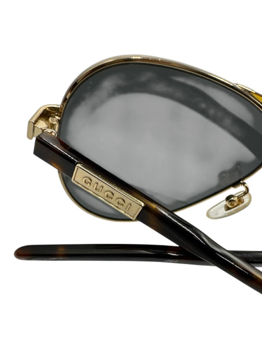 Gucci Gold Tone & Brown Metal & Acetate Aviator Tortoiseshell Detail Sunglasses Gold Tone & Brown