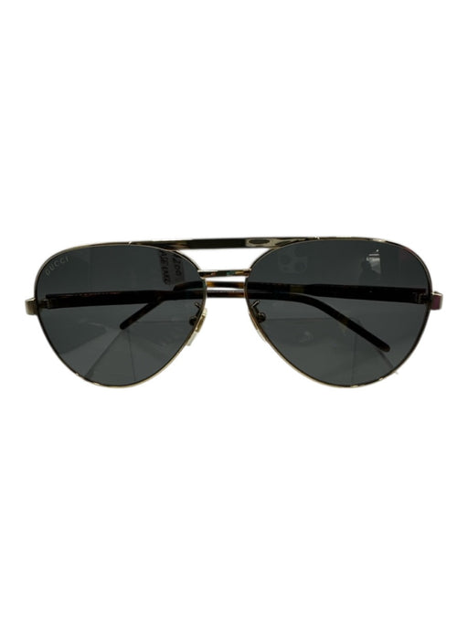 Gucci Gold Tone & Brown Metal & Acetate Aviator Tortoiseshell Detail Sunglasses Gold Tone & Brown