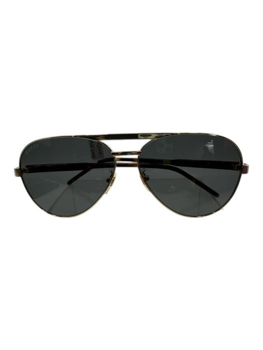 Gucci Gold Tone & Brown Metal & Acetate Aviator Tortoiseshell Detail Sunglasses Gold Tone & Brown
