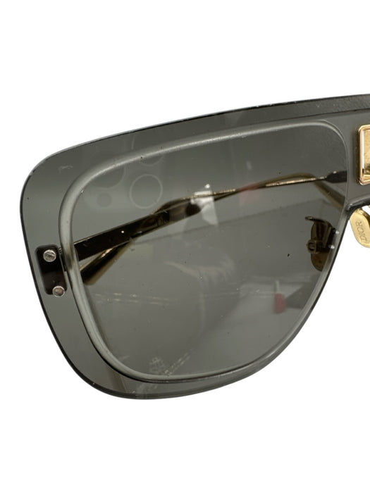 Christian Dior Black & Gold Tone Acetate Shield Style Flat Top Sunglasses Black & Gold Tone