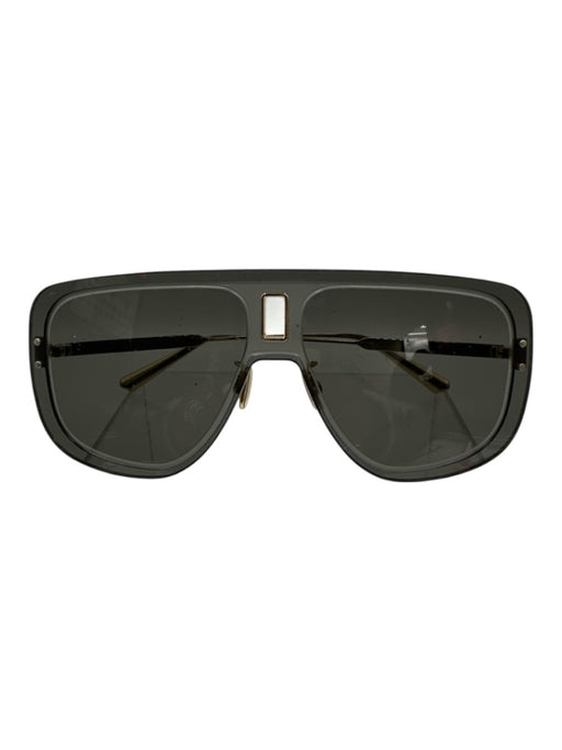 Christian Dior Black & Gold Tone Acetate Shield Style Flat Top Sunglasses Black & Gold Tone