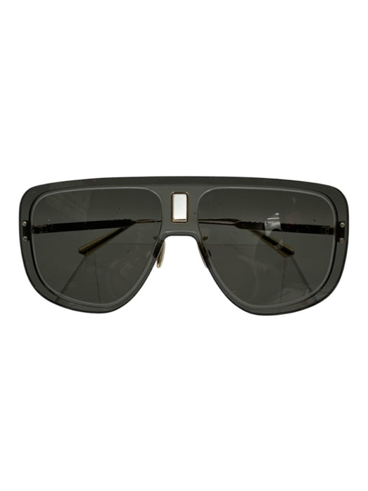 Christian Dior Black & Gold Tone Acetate Shield Style Flat Top Sunglasses Black & Gold Tone