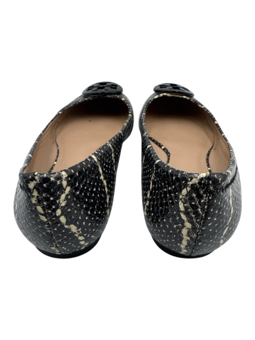 Tory Burch Shoe Size 7 Black & Cream White Leather Upper Snake Print Logo Flats Black & Cream White / 7