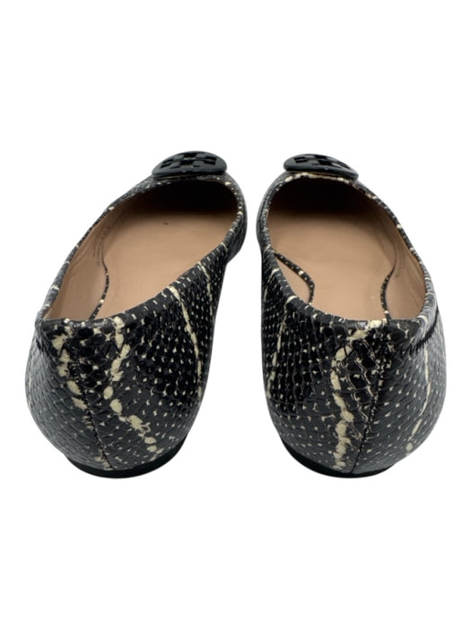 Tory Burch Shoe Size 7 Black & Cream White Leather Upper Snake Print Logo Flats Black & Cream White / 7