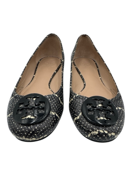 Tory Burch Shoe Size 7 Black & Cream White Leather Upper Snake Print Logo Flats Black & Cream White / 7