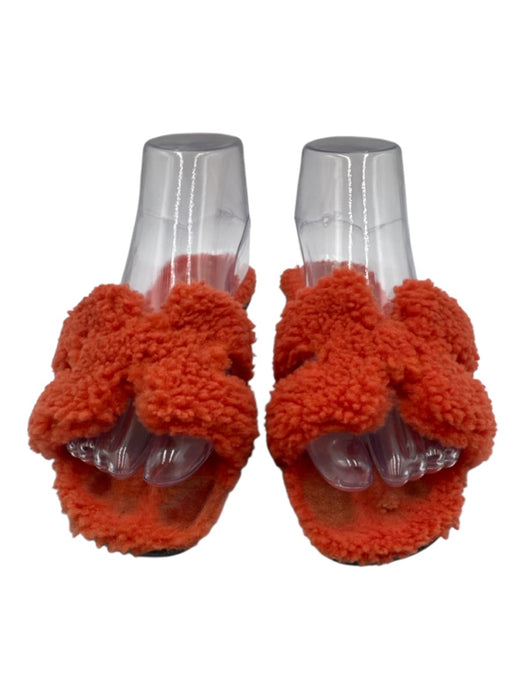 Hermes Shoe Size 37 Orange textile upper Shearling Slide Mule Teddy Sandals Orange / 37