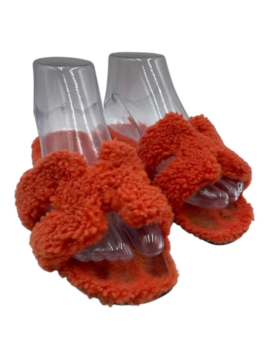 Hermes Shoe Size 37 Orange textile upper Shearling Slide Mule Teddy Sandals Orange / 37