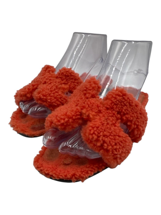 Hermes Shoe Size 37 Orange textile upper Shearling Slide Mule Teddy Sandals Orange / 37