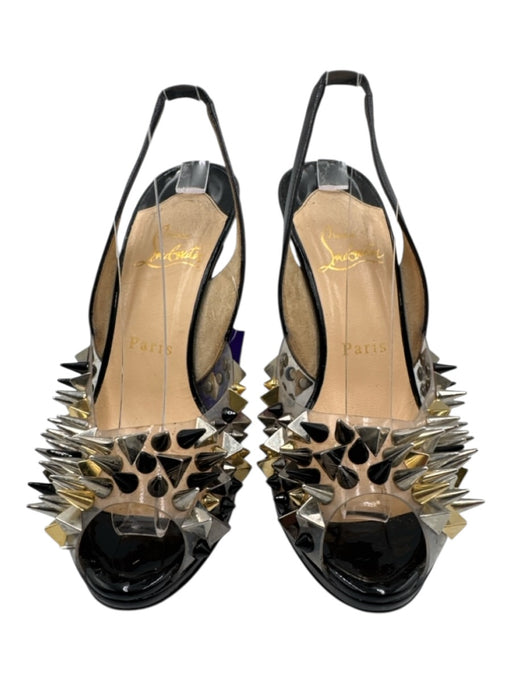 Christian Louboutin Shoe Size 36 Black, Gold & Silver PVC Upper Pump Slingbacks Black, Gold & Silver / 36