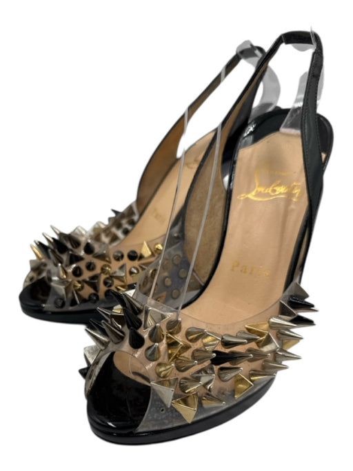 Christian Louboutin Shoe Size 36 Black, Gold & Silver PVC Upper Pump Slingbacks Black, Gold & Silver / 36