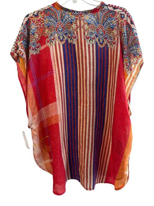 Johnny Was Size XS Orange & Multi Silk Cap Sleeve Abstract Print Semi Sheer Top Orange & Multi / XS