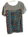 Johnny Was Size S Green Linen Short Sleeve Embroidered Design Scoop Neck Top Green / S