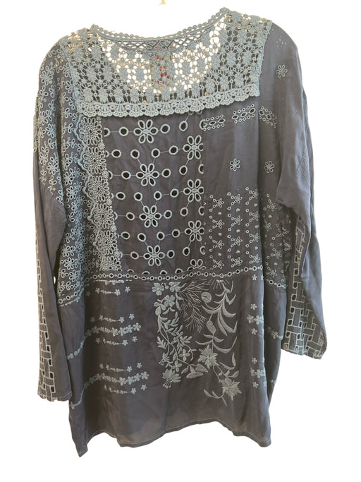 Johnny Was Size XS Navy Blue Cupra Rayon Long Sleeve Cut Out Detail Top Navy Blue / XS