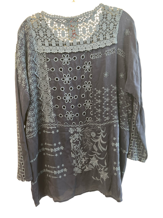 Johnny Was Size XS Navy Blue Cupra Rayon Long Sleeve Cut Out Detail Top Navy Blue / XS