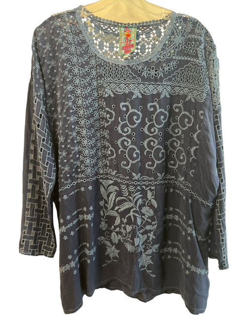 Johnny Was Size XS Navy Blue Cupra Rayon Long Sleeve Cut Out Detail Top Navy Blue / XS