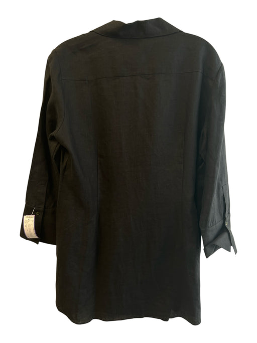 Lafayette 148 Size 10 Black Linen Long Sleeve solid color Collar Button Down Top Black / 10
