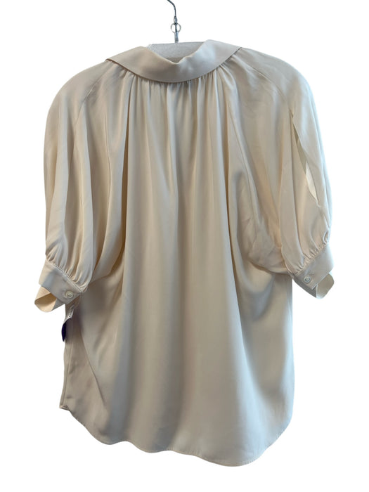 Lafayette 148 Size 10 Bone Silk Short Sleeve solid color Collar Button Down Top Bone / 10