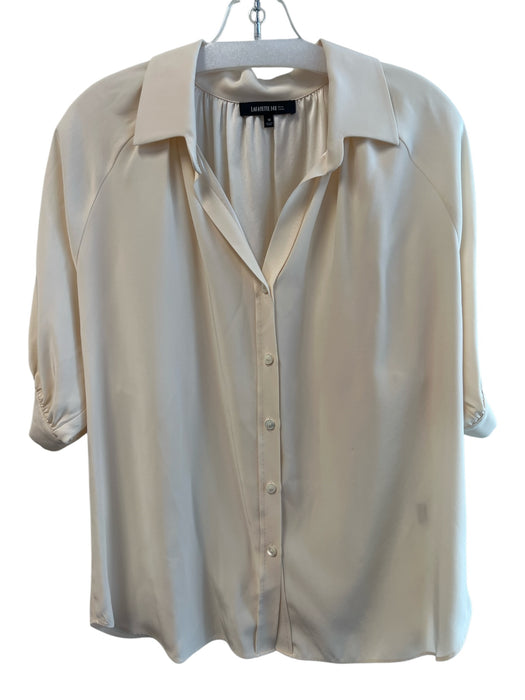 Lafayette 148 Size 10 Bone Silk Short Sleeve solid color Collar Button Down Top Bone / 10