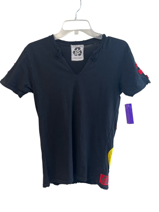 Stussy Size M Black & Multi Cotton Short Sleeve Patch Detailing V Neck Top Black & Multi / M