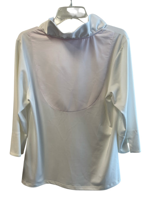 Gretchen Scott Size L White & Pink Polyester Long Sleeve V Neck High Collar Top White & Pink / L